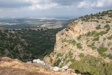 Fototapeta na wymiar mountain peaks on the Lebanon-Israel border, the scenic beauty unfolds with stunning valleys, mountains, and the majestic Golan Heights in the northern reaches of Israel.