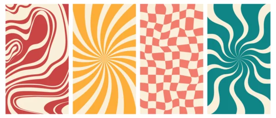 Fototapeten Groovy hippie 70s vector backgrounds set. Chessboard and twisted patterns. Backgrounds in trendy retro trippy style. Twisted and distorted vector texture in trendy retro psychedelic style © Sun_Lab_Design
