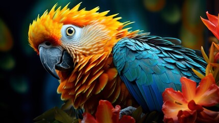Obraz premium Exotic bird photography, showcasing vibrant feathers and birds perched in tropical settings. Generative AI