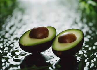close up view of Cut ripe avocado, isolated background
