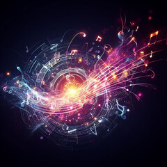 Naklejka na ściany i meble Abstract background with a glowing music notes design