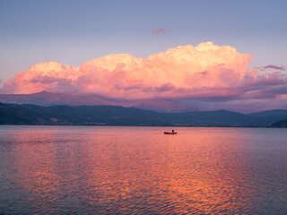 Ioannina Sunset with Fishing Boat
