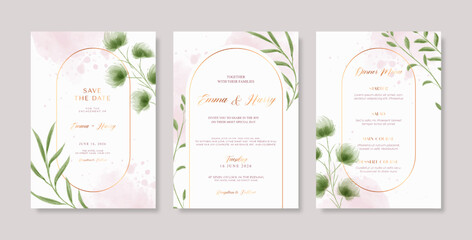 Beautiful wedding invitation template with flower watercolor