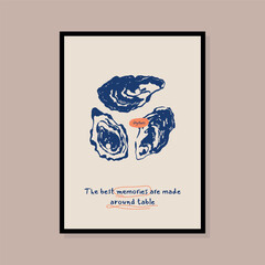 Minimalist hand drawn seafood vector illustration collection. Art for postcards, branding, logo design, background.