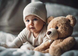 a baby with a teddy bear