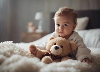 a baby with a teddy bear