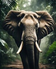 a portrait of an elephant in the jungle. elephant's face in close-up