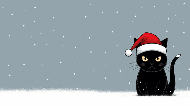 A silent curmudgeon in a world of winter enchantment, this black cat casts a discontented glare from the snowy landscape, weaving a tale of snow-covered grumbles and reluctant holiday charm.