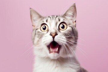 Studio portrait of shocked cat with surprised eyes, concept of Curious feline