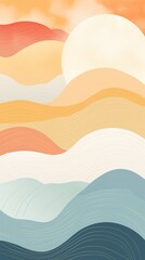 An abstract landscape with wavy shapes at sunrise. Generative AI. 