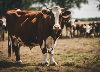 portrait of a holstein cow on a farm in the countryside
