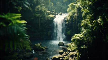 Epic Shot Of Waterfall in The Amazon Forest - Up View With High Quality Resolution 35mm Details 