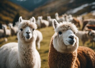 Obraz premium happy Alpacas at alp mountains