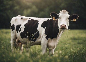 portrait of a holstein cow on a farm in the countryside
