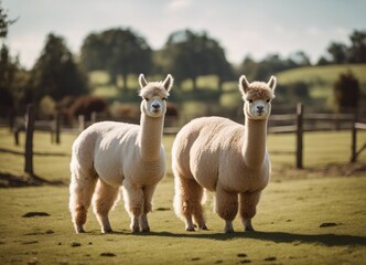 Fototapeta premium lovely and cute Alpacas on a farm