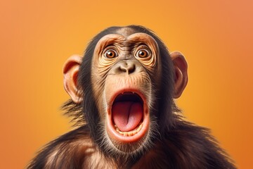 Studio portrait of shocked chimpanzee with surprised face, concept of Startled expression