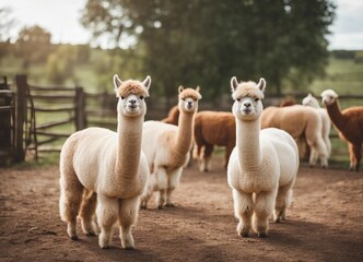 Fototapeta premium lovely and cute Alpacas on a farm