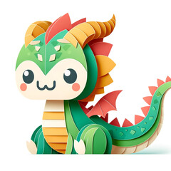 2024: Year of the Dragon, an illustration of a paper craft dragon.  - an adorable Origami style cartoon Dragon