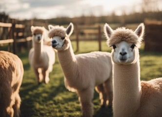 Fototapeta premium lovely and cute Alpacas on a farm