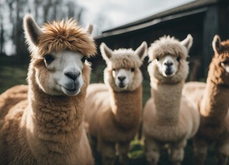 Fototapeta premium lovely and cute Alpacas on a farm