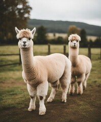 Fototapeta premium lovely and cute Alpacas on a farm