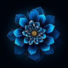 blue flower, abstract floral design on black background