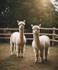 Fototapeta premium lovely and cute Alpacas on a farm
