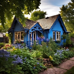 Fototapeta na wymiar Blue cottage home. 