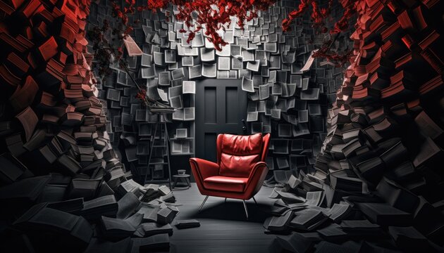 Room background for a writer or book lover portrait, room with books and chair, backdrop for photo studio, 