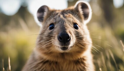 Fototapeta premium portrait of happy Quokka at the nature 