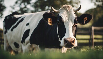 portrait of a holstein cow on a farm in the countryside