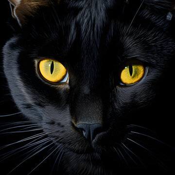 Close up Black Cat's face. 