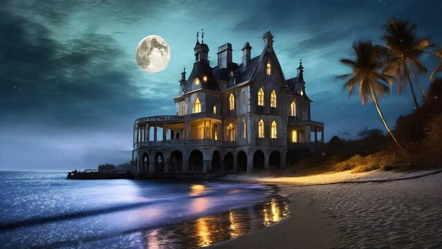 Beautiful Animated Beach With Epic Mansion