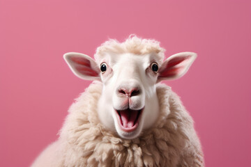 Studio portrait of shocked sheep with surprised eyes