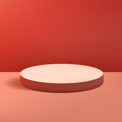 realistic 3d background with cylinder podium. red glowing light semi circles layers scene. Abstract minimal scene mockup products display, Stage showcase