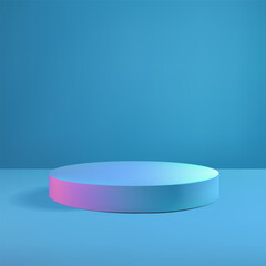 Blue podium mockup. Studio showroom floor fashion show mockup scene. Realistic podium of product presentation