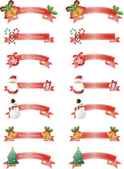クリスマス　リボン　あしらい　飾り　装飾　かわいい　イラスト素材セット　赤