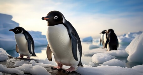 Obraz premium The Graceful Lives of Antarctica's Penguins. Generative AI