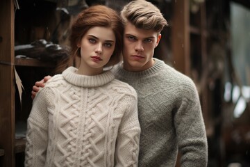 Fototapeta premium beautiful couple in knitted sweaters