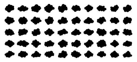 Fototapeta premium Set of Big Clouds. Black Cloud Icon. Different Shape Clouds on Isolated Background Vector Illustration.