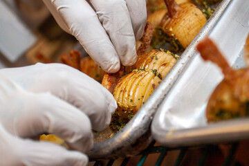Decorating small potato appetizers