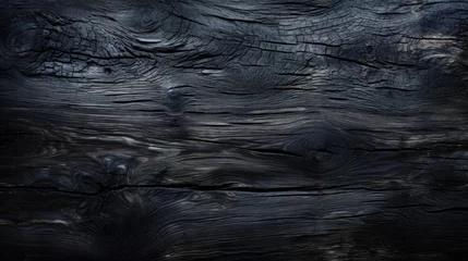 Foto op Plexiglas Burnt wood texture background, weathered charred black timber. Abstract pattern of dark scorched tree. Concept of charcoal, smoke, coal, grill, embers, fire, barbecue © scaliger