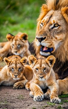 Witness the majestic beauty and strength of a lion family through these stunning, high-resolution images captured in the heart of the wild.