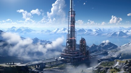 Depiction of a space elevator connection - obrazy, fototapety, plakaty