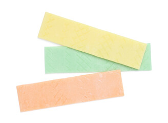 Sticks of tasty bubble gums isolated on white, top view