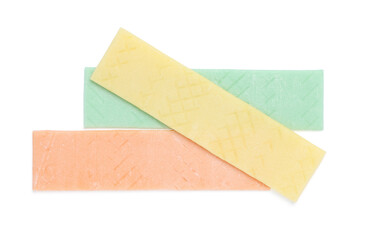 Sticks of tasty bubble gums isolated on white, top view