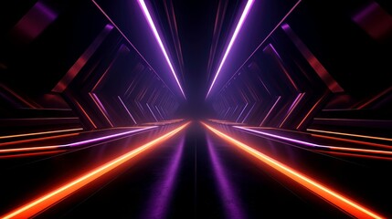 Fototapeta na wymiar Abstract futuristic neon glowing lamps in dark corridor, Technology background