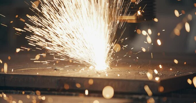 Plasma Cutting Metal CNC Steel Technology Welding Sparks Metalwork Industry.