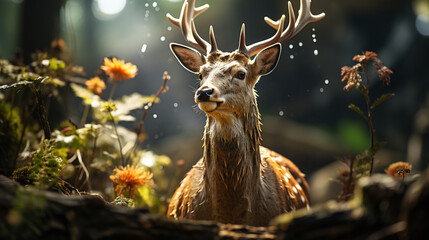 Realistic deer with nature