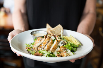 Almond, feta, cucumber salad with chicken.